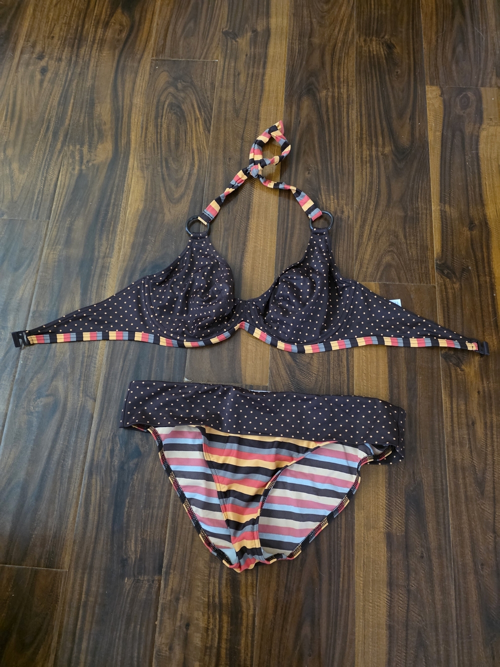 Freya Orange /Brown Polka Dot & Multicolor Stripe Bikini
